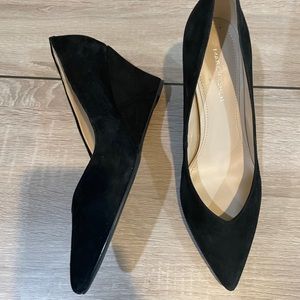 Marc Fisher Black Suede Wedges with Pointed Toe Slip On.